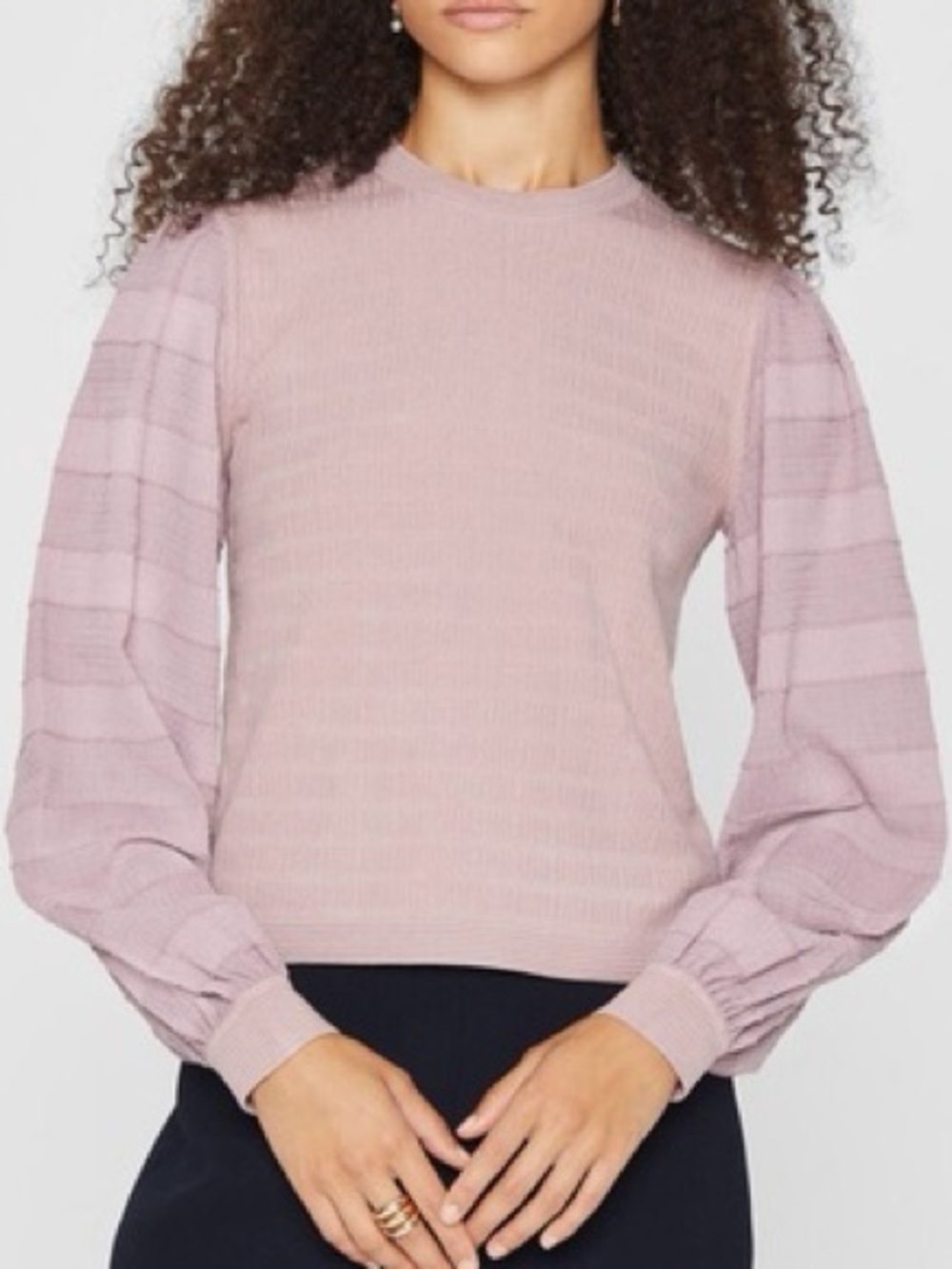Club Monaco mauve pink long puff sleeve knit top Women’s size L
